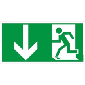 Flucht-Rettungsweg-Schild - "nach unten/Notausgang"