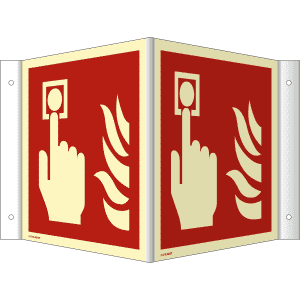 Nasenschild nach ISO 7010 / F 002 , zweiseitig bedruckt mit 2 Symbolen " Brandmelder